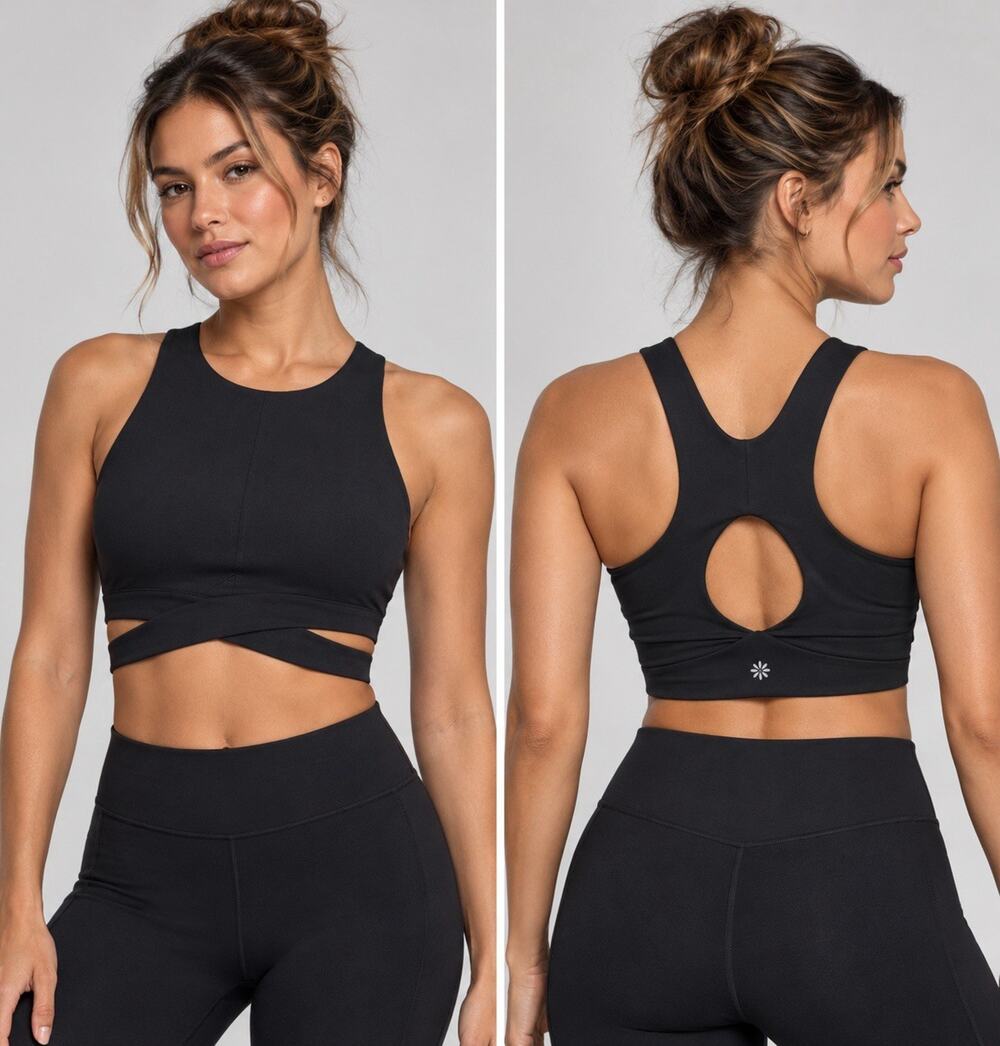 Athleta Conscious Cut Out Crop Top D-DD Women’s XS Black Sports Bra